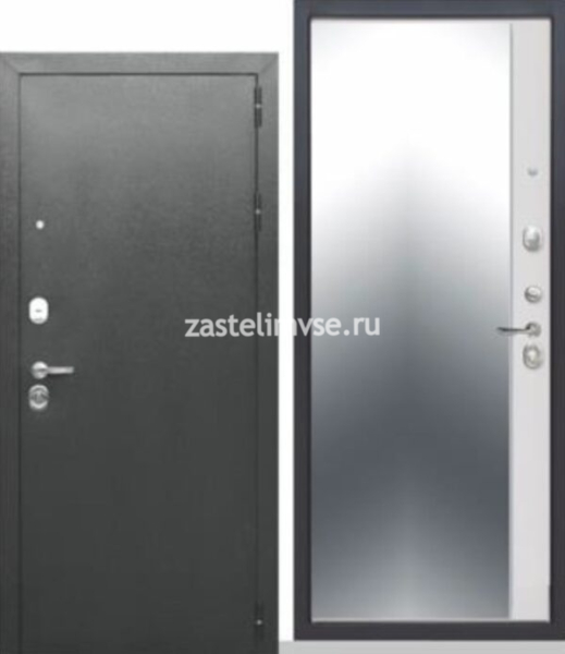 Дверь металлическая Тайга 9 см Зеркало Эмалит Белый 960мм