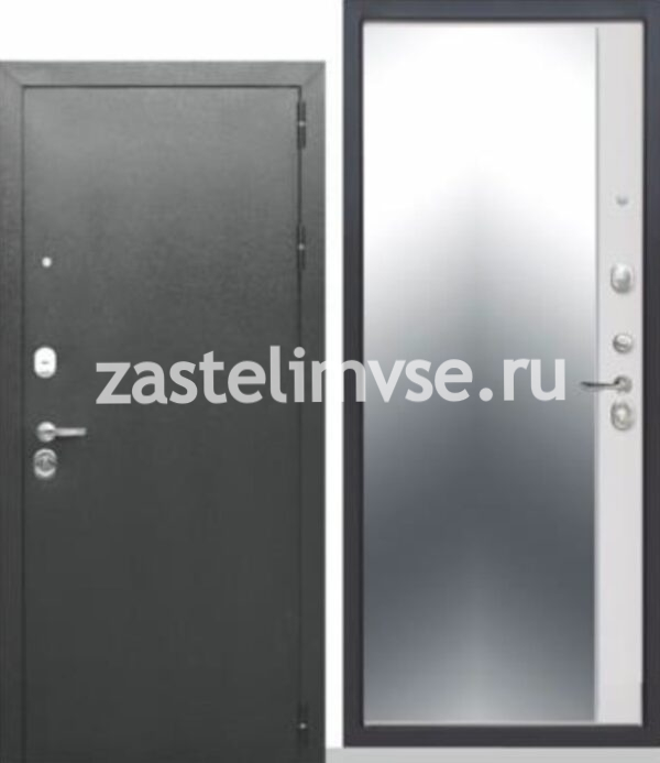 Дверь металлическая Тайга 9 см Зеркало Эмалит Белый 960мм