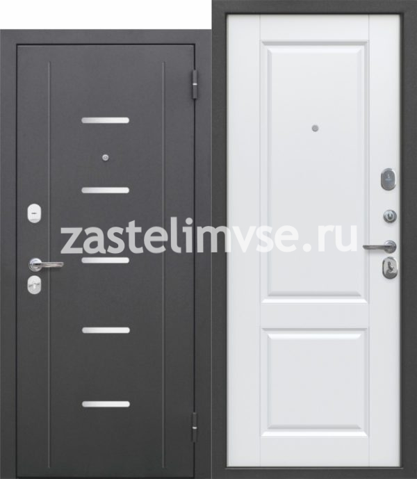 Дверь металлическая 75 мм Гарда Серебро Велюр Белый Софт 860мм